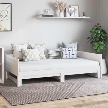vidaXL Uittrekbare Dagbed Wit 180 x 200 cm Massief, Verzenden, Nieuw, Wit, Hout