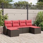 vidaXL Tuin Sofa Set met kussen 6 pcs Bruin Poly Rattan, Verzenden, Nieuw, Rotan