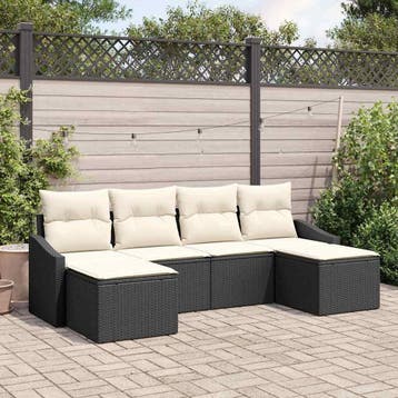 vidaXL Bankstel 6 st Zwart poly rattan, Verzenden, Nieuw, 6 zitplaatsen