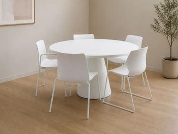 Vergader- kantinetafel - Ø129cm - wit - kegel onderstel wit, Ophalen of Verzenden, Gebruikt