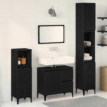 vidaXL Badkamermeubelset 3 st Zwart Eiken 30 x 30 x 180 cm, Huis en Inrichting, Badkamer | Badkamermeubels, Verzenden, Nieuw, Overige typen