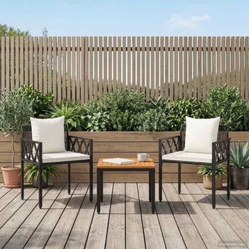 vidaXL tuinmeubelset 3 st Zwart en Cream Wit poly rattan, Verzenden, Nieuw, Rotan, 3 zitplaatsen