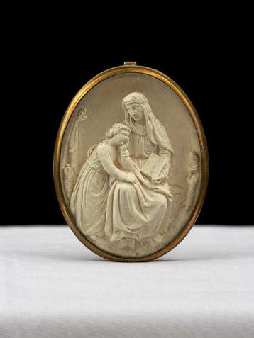 Reliëf, Educazione della Vergine - 8 cm - Meerschuim, Glas,