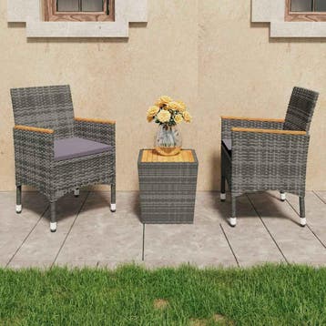 vidaXL 3-delige Bistroset poly rattan en acaciahout grijs, Tuin en Terras, Tuinsets en Loungesets, Verzenden, Nieuw
