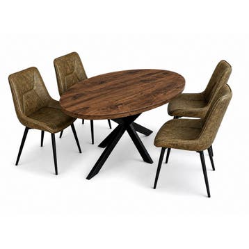 Silvia Deal 150cm mango Walnoot + 4x Houston hunter, Huis en Inrichting, Stoelen, Ophalen of Verzenden, Nieuw