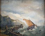 Britse school (XIX) - A sailing vessel leaving harbour in, Antiek en Kunst, Kunst | Schilderijen | Klassiek