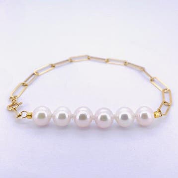 Armband - 18 karaat Geel goud - 4.97ct. tw. Parel, Nieuw