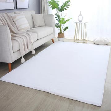 Wasbaar Vloerkleed | Pouffy | Uni | Wit | 140x200 cm, Verzenden, Nieuw