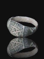 Middeleeuws Bronze Pentagram Seal Ring, Sieraden, Tassen en Uiterlijk
