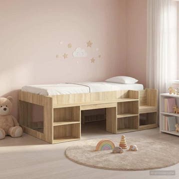 vidaXL Jeugd bedframe met opbergruimte Sonoma Eiken 75 x 190, Verzenden, Nieuw, Bruin, Hout