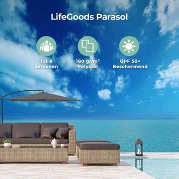 2dekans | LifeGoods Zweefparasol - tot 8 Personen - Ø300cm -, Ophalen of Verzenden, Zo goed als nieuw