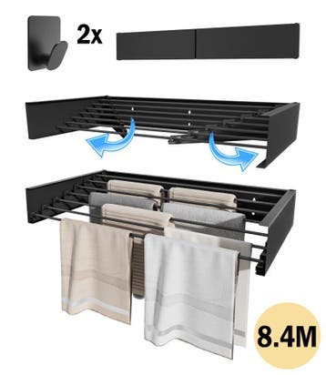 PLAY IT Wanddroogrek Inklapbaar 120cm Zwart 8.4M Drooglengte, Verzenden, Nieuw, Wasrek