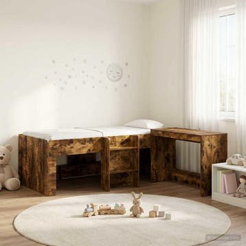 vidaXL Hoge Bed Frame met Bureau voor Kinderen 2 st Gerookt, Verzenden, Nieuw, Bruin, Hout