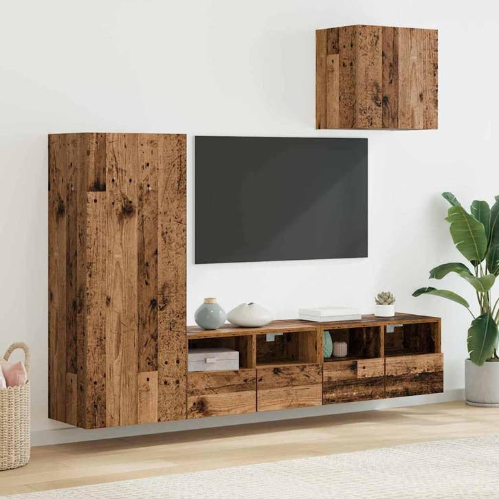 vidaXL TV Wandmeubels 4 pcs Oud Hout Bewerkt hout, Huis en Inrichting, Kasten | Televisiemeubels, 25 tot 50 cm, Nieuw, Overige houtsoorten