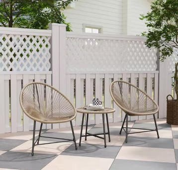 3-delige balkonset hout rotan – tafel met 2 stoelen nieuw, 2 zitplaatsen, Stoel, Nieuw, Tuinset