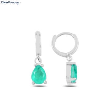 Zilveren groene paraiba tourmalijn cz druppel huggie hoops, Verzenden, Nieuw, Zilver