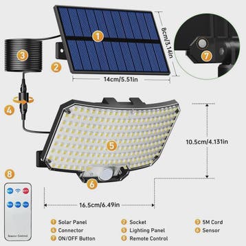 Krachtige Buiten Zonne-energie Lamp met 234 LED's, Bewegings, Huis en Inrichting, Lampen | Hanglampen, Verzenden, Nieuw