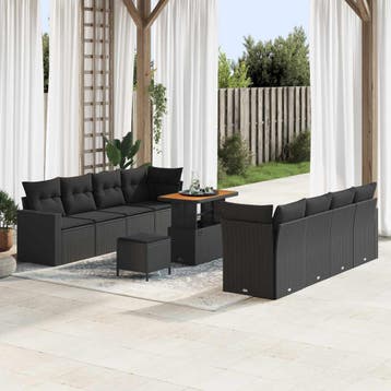 vidaXL Tuinbankenset 12 st 12-Aantal zitplaatsen Zwart poly, Verzenden, Nieuw, Rotan, 2 zitplaatsen