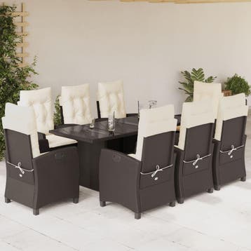 vidaXL 9-delige Tuinset met kussens poly rattan bruin, Verzenden, Nieuw, 8 zitplaatsen, Tuinset