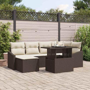 vidaXL Tuin Sofa Set 7 st Bruin en Crème, Verzenden, Nieuw, Rotan, 7 zitplaatsen