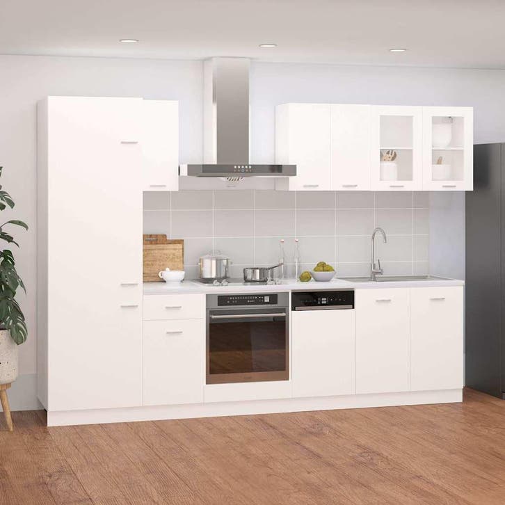 vidaXL 8-delige Keukenkastenset Lyon bewerkt hout wit, Huis en Inrichting, Keuken | Keukenelementen, Wit, Nieuw, Verzenden