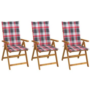vidaXL Inklapbare stoelen 3 st met kussens massief, Tuin en Terras, Verzenden, Nieuw, Hout