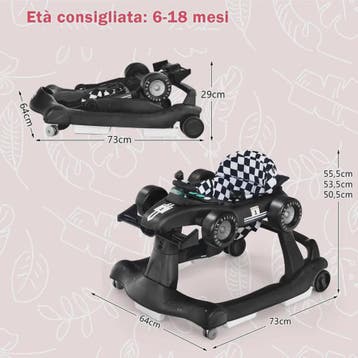 4-in-1 Baby Walker Raceauto - Verstelbaar, Opvouwbaar & Veil, Verzenden, Nieuw