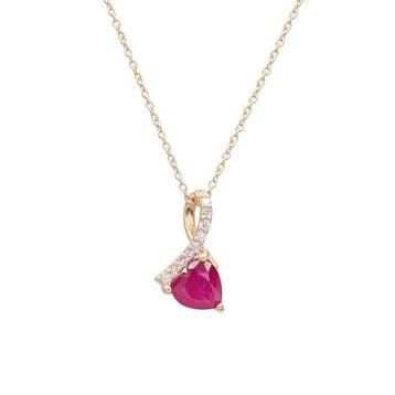 Ketting met hanger - 14 karaat Roségoud - 1.07ct. tw. Robijn