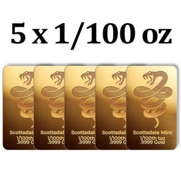1/100oz - Goud .999 - 5 x 2025 1/100 oz 9999 Fine Gold Bar