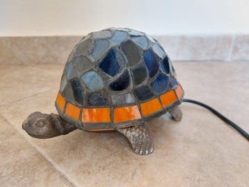 Tiffany Style - Tafellamp - schildpad - messing, glas -
