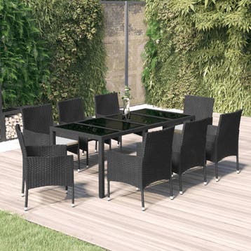 vidaXL 9-delige Tuinset poly rattan zwart, Verzenden, Nieuw, 8 zitplaatsen, Tuinset
