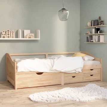 vidaXL Bedbank 3-zits met lades massief grenenhout 90x200 cm, 90 cm, Eenpersoons, Bruin, Verzenden