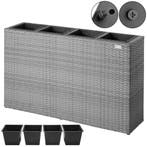 Polyrattan Bloembak 4 delig - Grijs - 95 x 27 x 60 cm, Verzenden, Nieuw