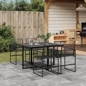 vidaXL 5-delige Tuinset poly rattan zwart, Verzenden, Nieuw, 4 zitplaatsen, Tuinset