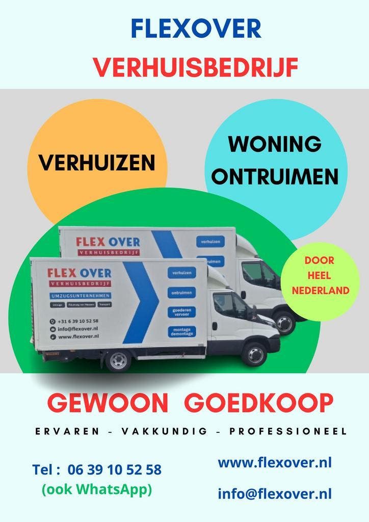Goedkoop verhuisbedrijf - DOKKUM  --- Flexover --, Diensten en Vakmensen, Verhuizers en Opslag, Bedrijfsverhuizingen, Opslag, Verhuizen binnen Nederland