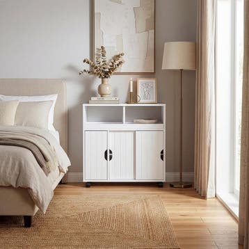 Bijzetkast op wielen Fadeskimma 72x70x20 cm Wit [en.casa], Huis en Inrichting, Verzenden, Nieuw