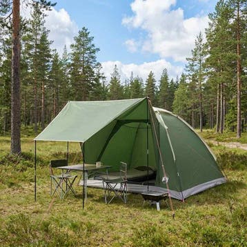 vidaXL Kamperen tent 4-persoons Groen Polyester en staal, Verzenden, Nieuw, Tot en met 2