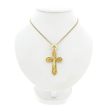 Gouden hanger van een kruis met corpus (Hanger of bedel), Ophalen of Verzenden, Gebruikt, Goud, Overige merken