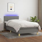 vidaXL Boxspring met matras en LED stof donkergrijs 90x200, 90 cm, Eenpersoons, Verzenden, Nieuw