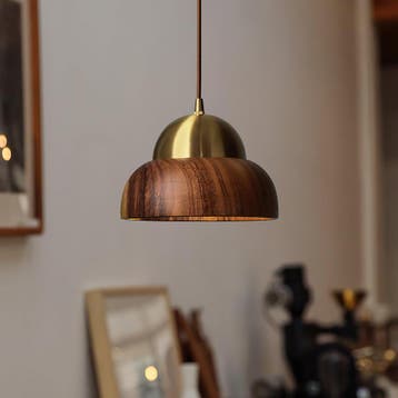 Houten Hanglamp Met Messing Japandi Plafondlamp, Verzenden, Nieuw