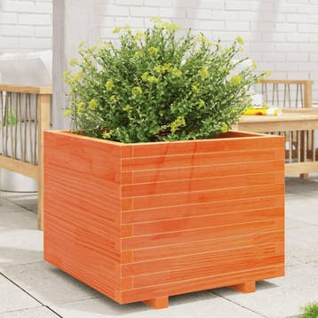 vidaXL Plantenbak 60x60x49,5 cm massief grenenhout wasbruin, Tuin en Terras, Bloembakken en Plantenbakken, Verzenden, Nieuw, Hout