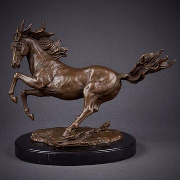 Beeld, Exclusief bronzen sculptuur van een paard 38.5 cm /, Antiek en Kunst