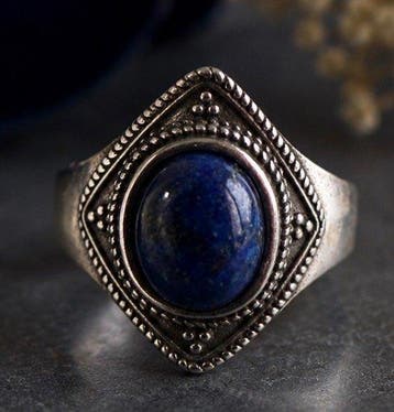 Vintage Sterling Zilver 925 Lapis Lazuli Ring - Ring
