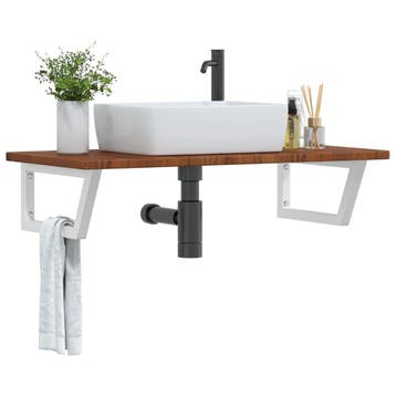 vidaXL Badkamer wandschap staal en massief eikenhout, Verzenden, Nieuw
