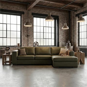 Leren hoekbank Flow - 2,5 zits arm links + longchair rechts, 250 tot 300 cm, Hoekbank, Nieuw, Ophalen of Verzenden