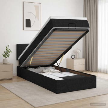 vidaXL Ottoman bed met matras met hoofdeinde Zwart 100 x 200, Verzenden, Nieuw, Eenpersoons, Zwart