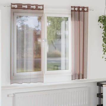 vidaXL Gordijnen voile met doorvoertules 2 st 140x140 cm, Verzenden, Nieuw, Bruin