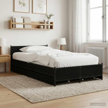 vidaXL Bedframe met Hoofdeinde Zwart eiken 80 x 200 cm, Eenpersoons, Verzenden, Zwart, Nieuw