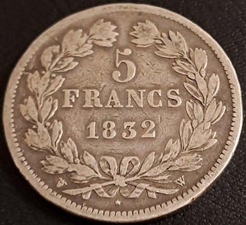 Frankrijk. Louis Philippe I. 5 Francs 1832-W, Lille. (Zonder
