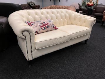 Chesterfield Maarssen  Creme Leren 3 Zits Chesterfield Bank, Ophalen, CHESTERFIELD, Driepersoons, Leer